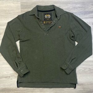 Vintage Roots Long sleeve Polo Olive Green Made IN Canada Snap Button UP